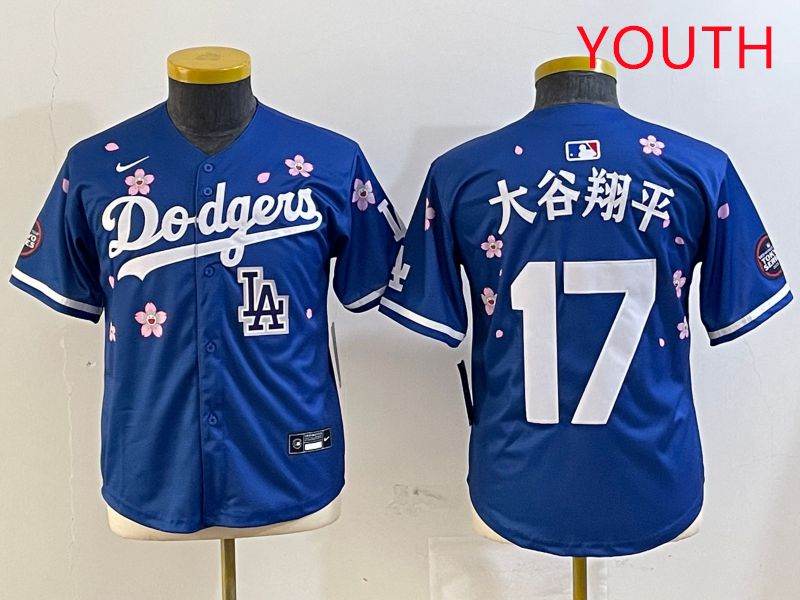 Youth Los Angeles Dodgers #17 Ohtani Blue Sakura Edition 2025 Nike MLB Jersey style 19->youth mlb jersey->Youth Jersey
